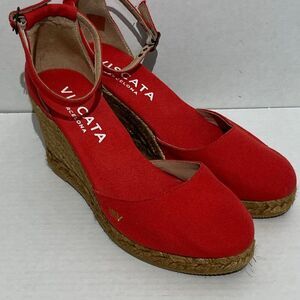 Viscata Barcelona Women's Cherry Red Canvas Espadrille Wedge Sandals Size 40
